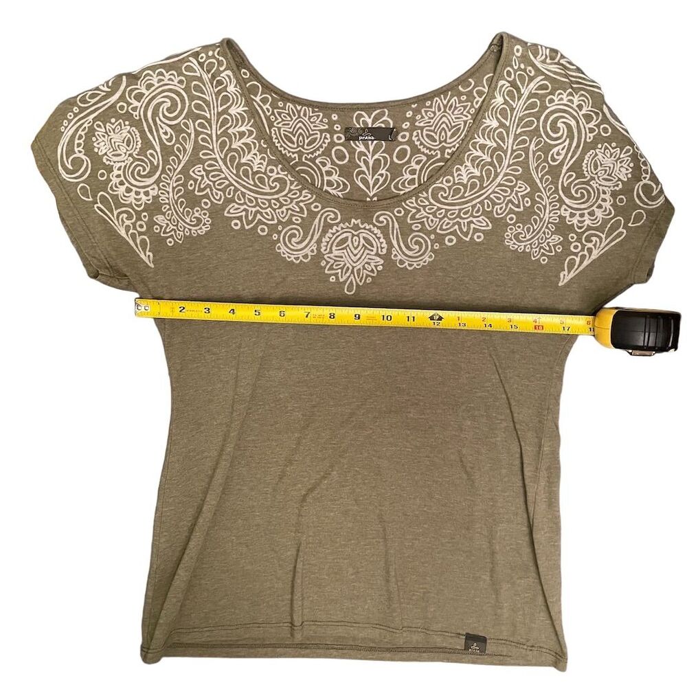 Prana Breathe Women's Large L Green Top Short Sleeve Paisley Print Round Neck - Picture 4 of 11